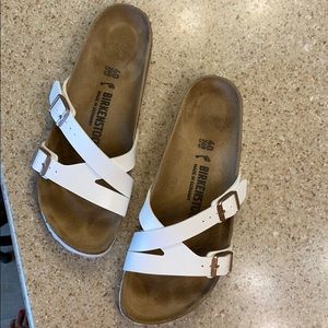 Birkenstock Yao Slide, White, rose gold, sz 40/9US